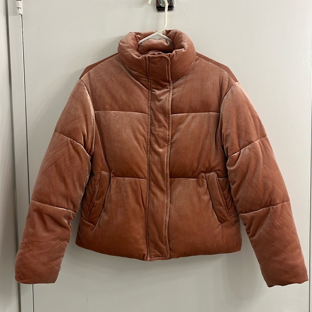 ASOS Design Pink Faux Velvet Puffer